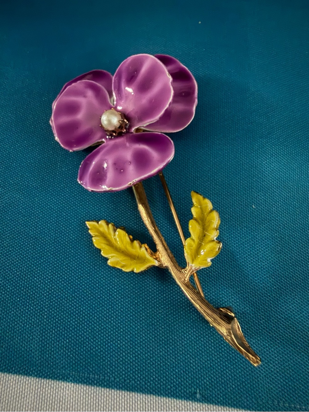 Accessocraft Purple Enamel Flower Brooch with Pearl Center